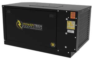 Compact PowerTech PT-12KSIC diesel generator, 12,000 watts, enclosed design, quiet operation, ideal for mobile healthcare vehicles.