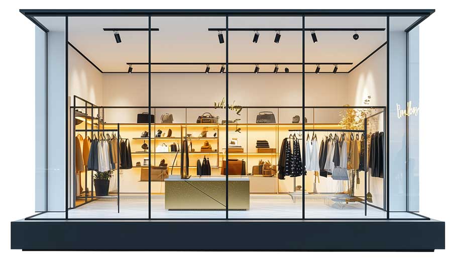 Mobile marketing vehicle generator solutions showcased in a modern retail space with clothing and accessories on display.