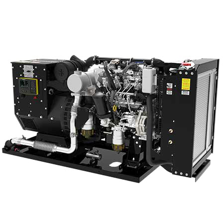 38 kW diesel generator PTI-38 with single side service, customizable features, premium mounts, and commercial grade design.