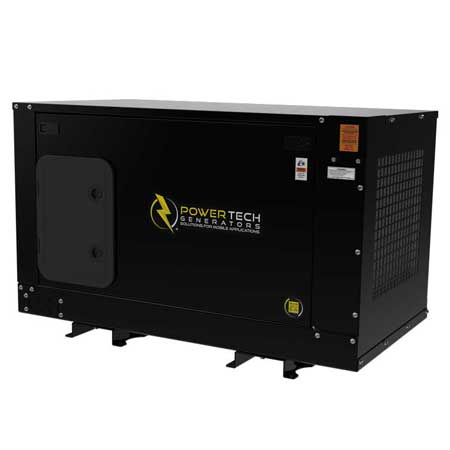 PowerTech PTK-12ENC enclosed diesel generator featuring compact design, sound-dampening housing, and robust performance for industrial applications.